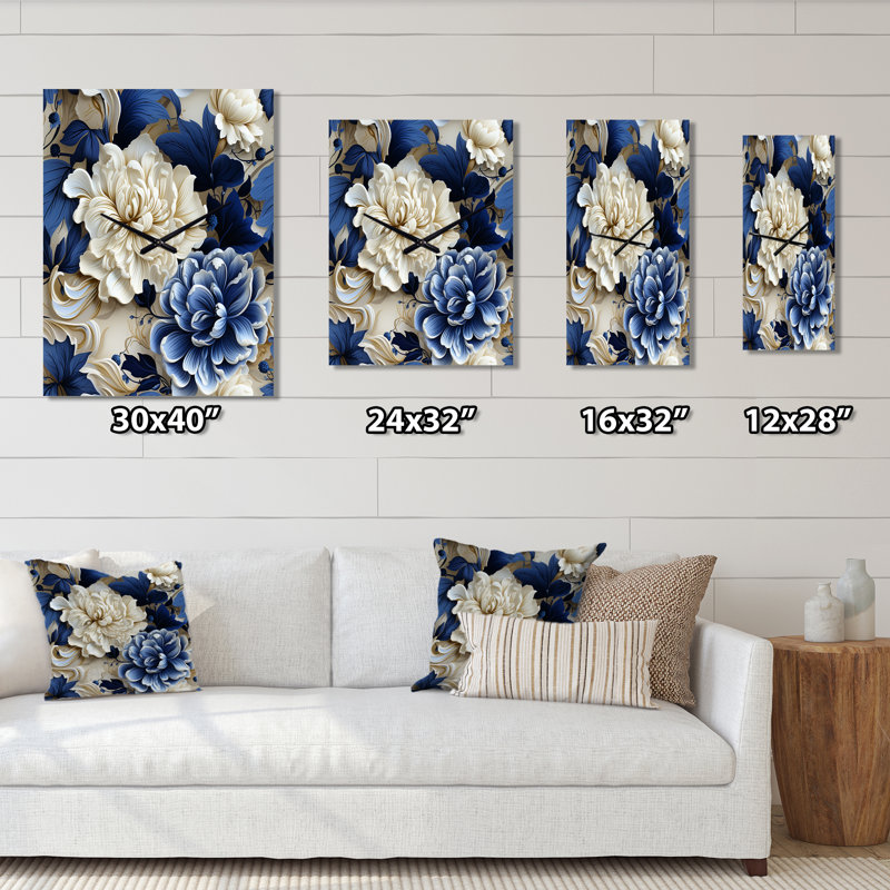 Victorian Blue Foliage Pattern III - Floral Wall Clock, 28" H x 12" W x 1" D