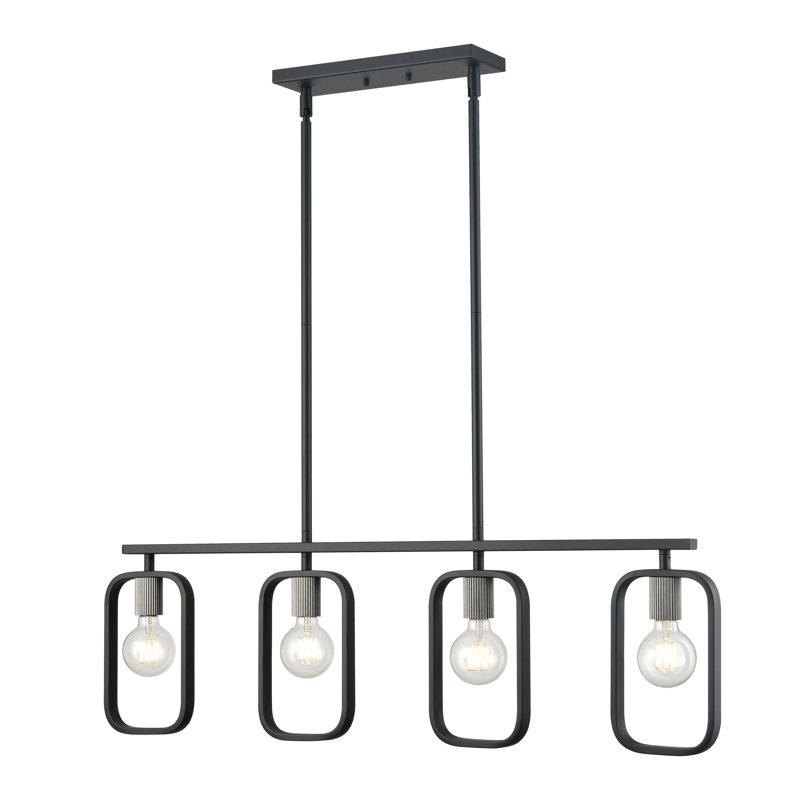 Lustre linéaire à 4 lumières de 39 po de large - noir mat avec douilles en nickel