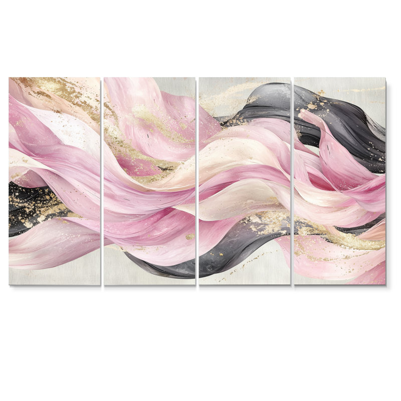 Rose et blanc captivant marbre II - ensemble d'art mural abstrait vagues modernes, H 28 po x l 48 po