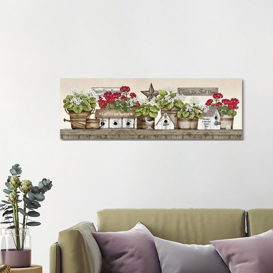 Geranium Shelf von Linda Spivey - Galerie-verpackte Leinwand Giclée