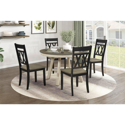 Contemporary Farmhouse Style Round Dining 5Pcs Set Table and 4x Side Chairs