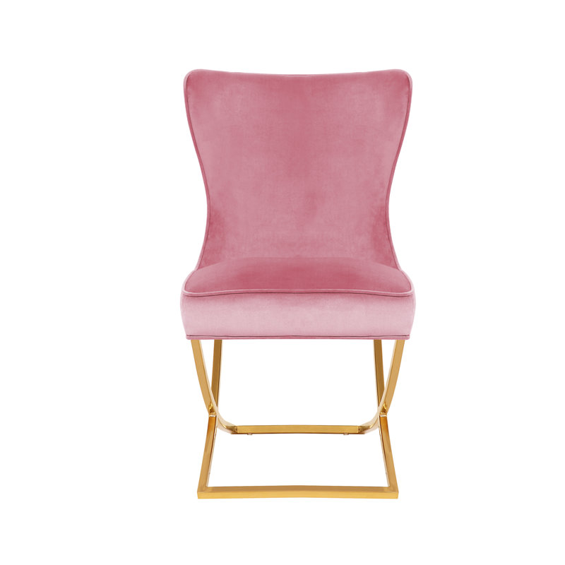 Torre 98cm H Tufted Velvet Upholstered Side Chair, Pink, Gold