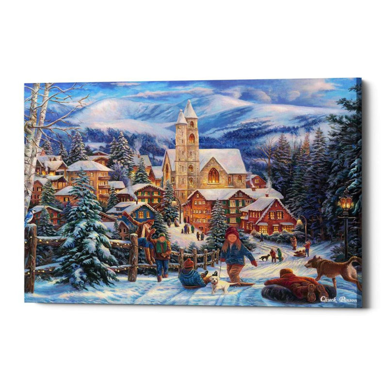 « bonshommes to town », reproduction de peinture à l’acrylique sur toile, H 26 po x l 34 po x P 1,25 po