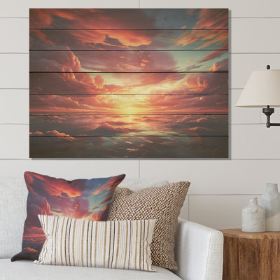 Ciel côtier rose et orange II - Ciel sur bois