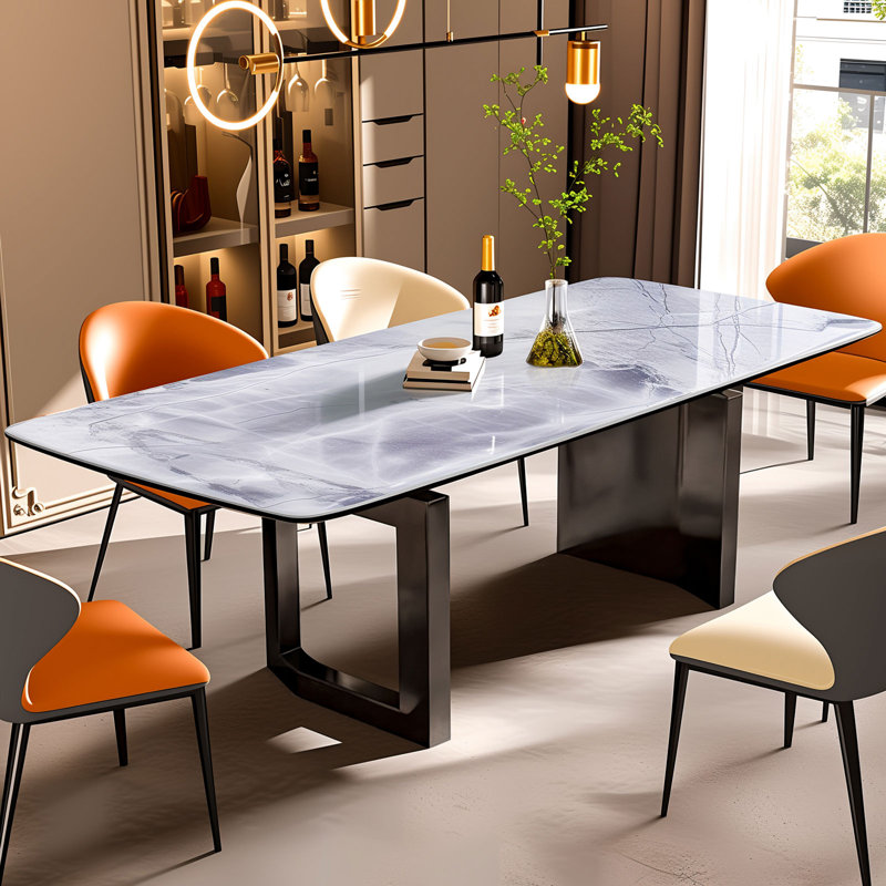 Rectangular Marble & Sintered Stone Dining Table, 29.54"H x 78.75"L x 39.38"W
