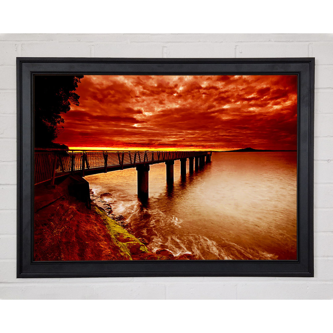 Gerahmtes Leinwandbild Bridge Over The Ocean Orange