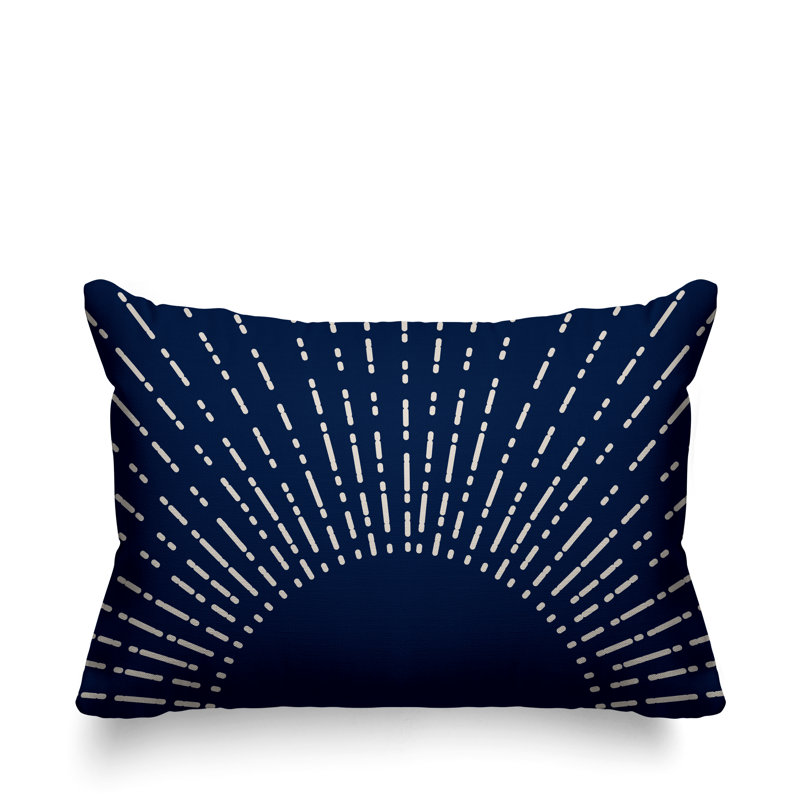 Coussin intérieur / extérieur Sunny Boho Starburst, Bleu marine