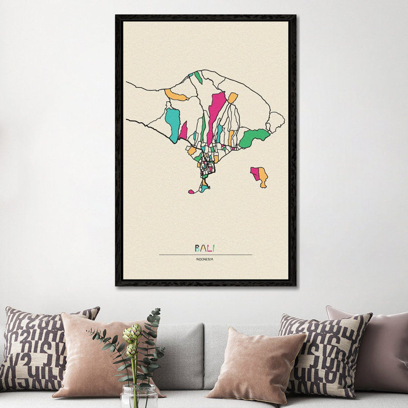 Bali, Indonesia Map by Ayse Deniz Akerman - Print on Canvas, Black Floater Frame, 152.5 cm H x 101.5 cm W