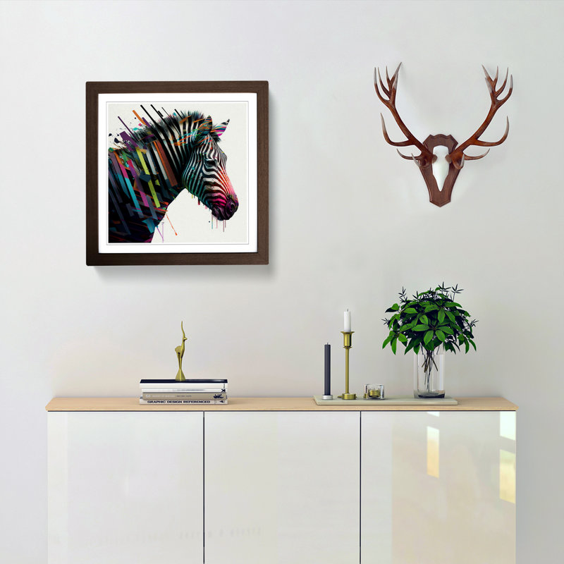 Zebra Glitch Art - Framed Print, Walnut Framed