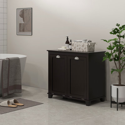Armoire à linge double inclinable, armoire de rangement pour salle de bain avec panier à 2 compartiments, armoire de plancher moderne pour salle de bain, noir