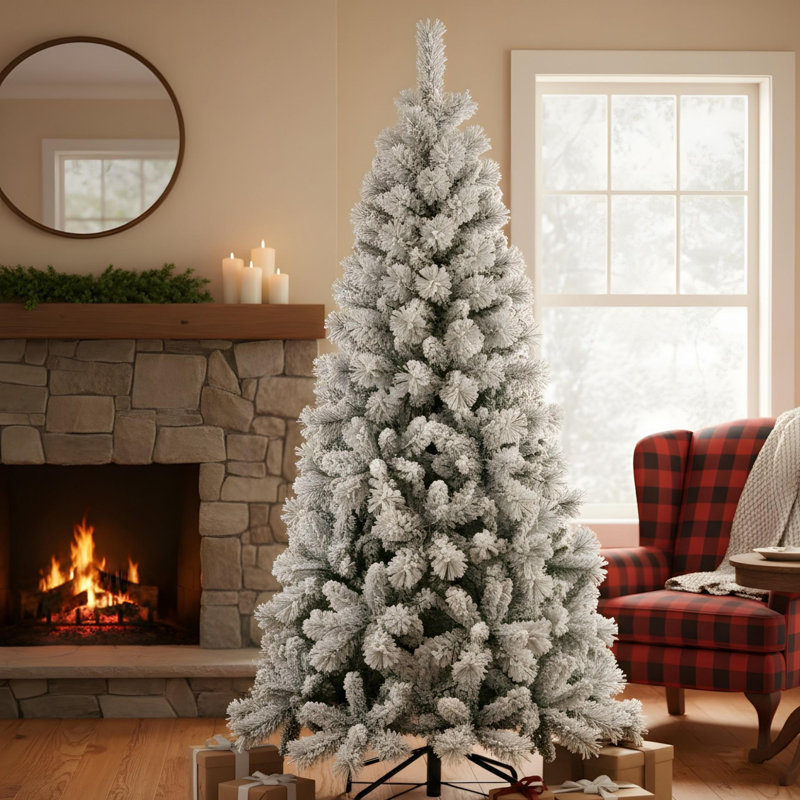 6FT PVC/Pine Needle Blend Flocked Christmas Tree, 6'