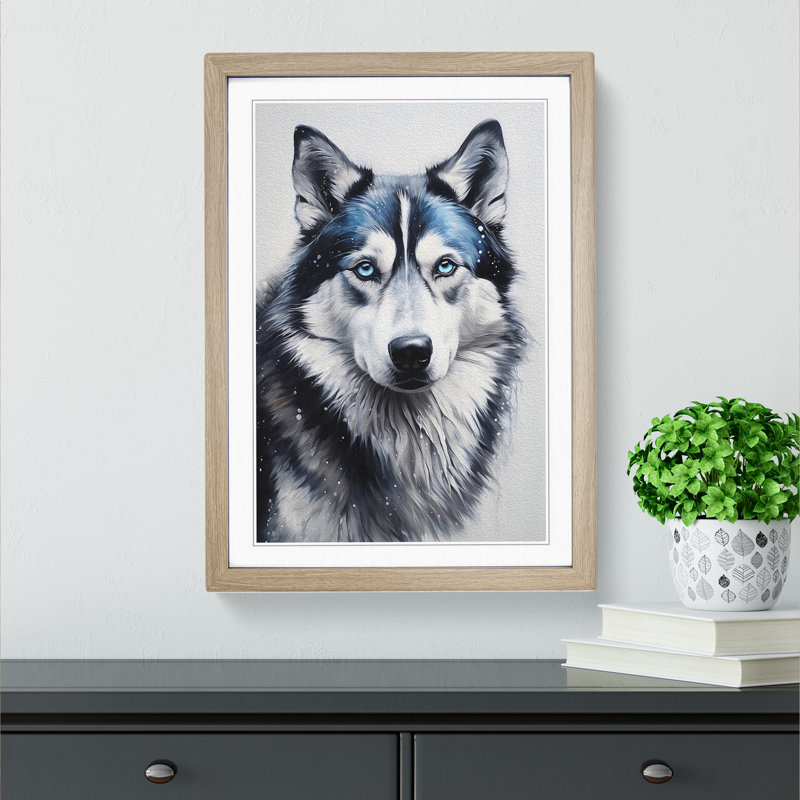 Husky Realism - Framed Print, 34cm H x 25cm W x 2cm D, Oak 
