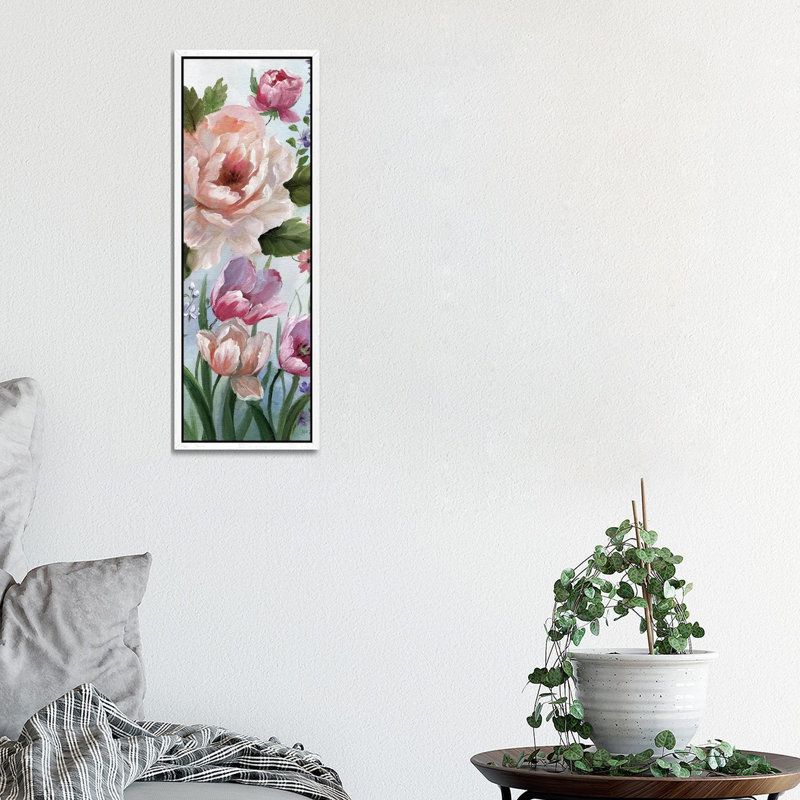 Romantic Botanical I by Nan - Panoramic Painting on Canvas, 30.48 cm H x 91.44 cm W, White Framed