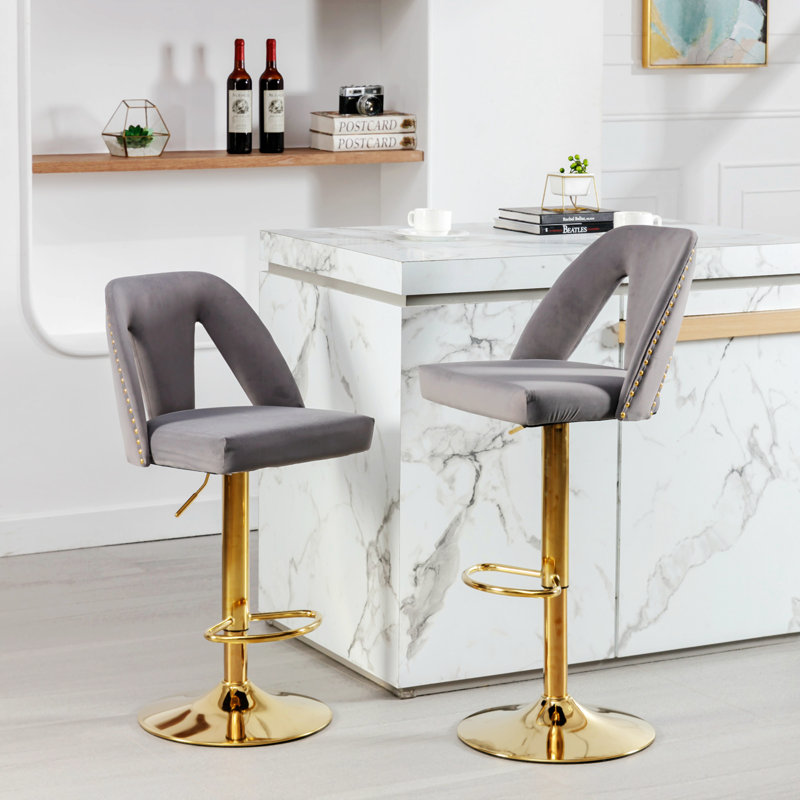 Iyah Swivel Upholstered Adjustable Height Counter Stool with Metal Frame, Gray