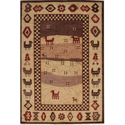 Tapis 6 x 9 ivoire en laine noué à la main