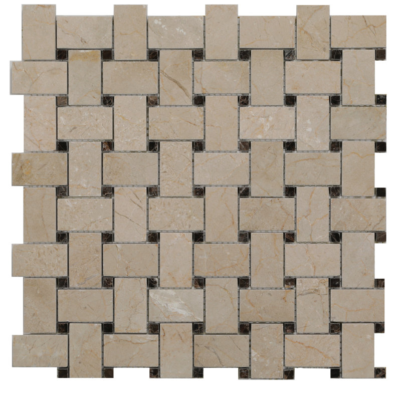 Carreau de mosaïque en marbre Agna, Crème polie