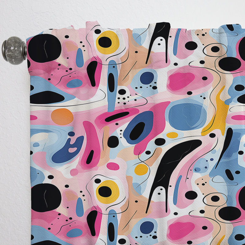 Rideau obscurcissant abstrait bleu et rose Mid-Century, L 52 po x L 120 po