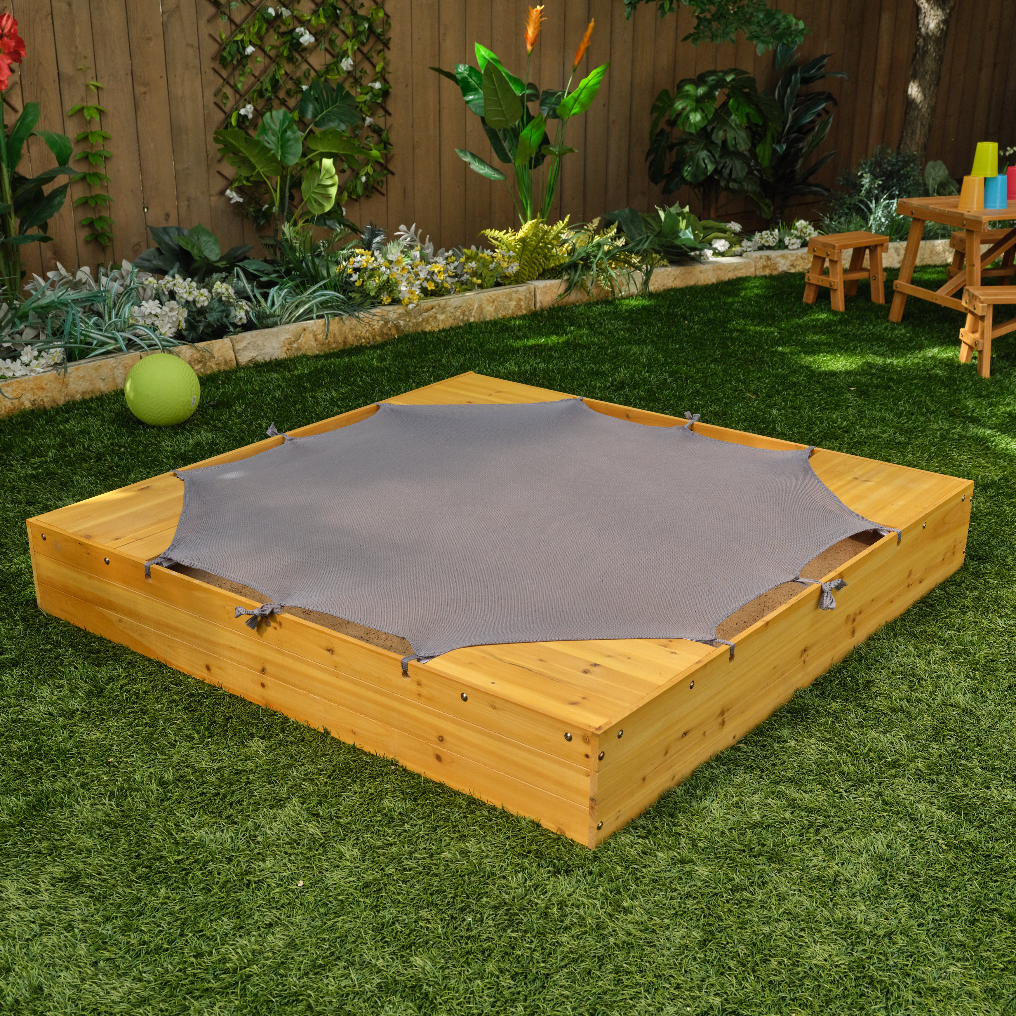 KidKraft Backyard Solid Wood Square Sandbox with Cover & Reviews Wayfair