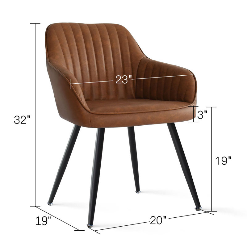 Bhagirath 19'' H Faux Leather Dining Armchair (Set of 2), Brown