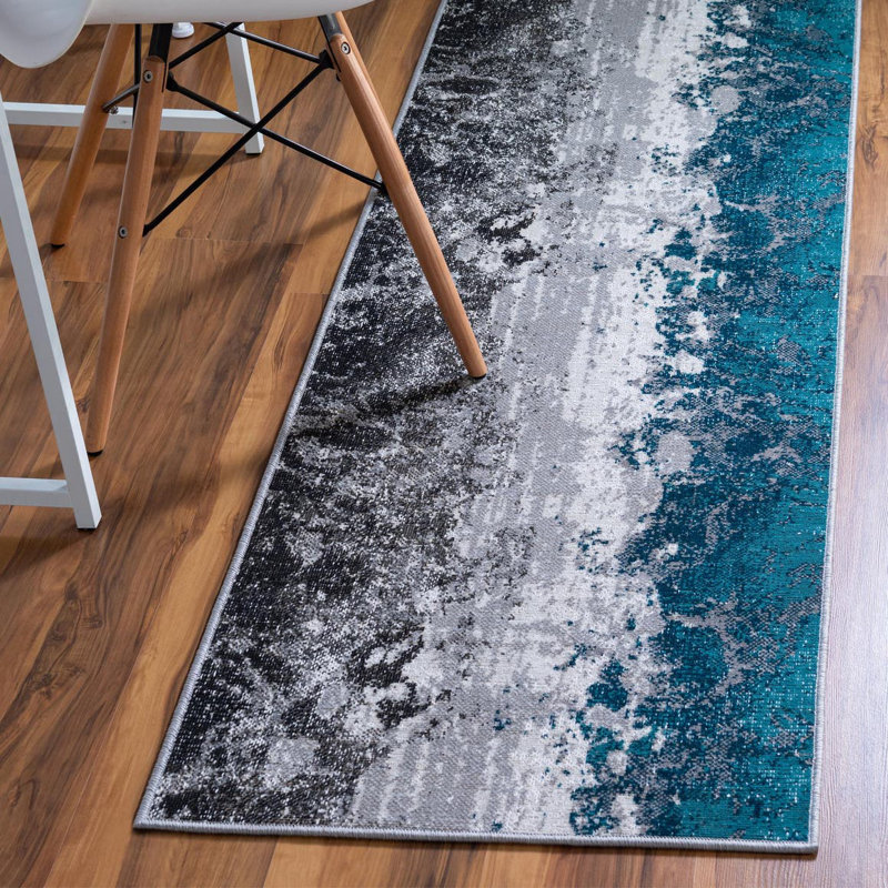 Tapis bleu/gris, Tapis de couloir 2 pi x 6 pi 1 po