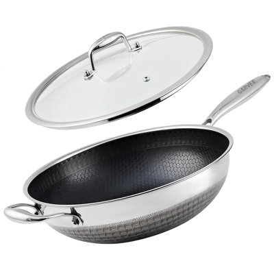 12 Inch Hybrid Stainless Steel Nonstick Wok Pan – Snowclad Technology – PFOA-Free – Induction & Dishwasher Safe – Professional Stir-Fry Cookware – Includes Lid