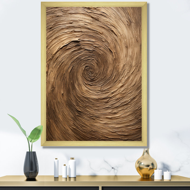 «Brown Calm Current Spiral - Abstract Spirals», art mural, salon_106074, H 44 po x l 34 po x P 1,5 po, Encadrement doré