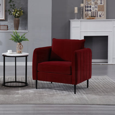 Fauteuil d'appoint pour fauteuil de salon en velours simple et confortable avec fauteuil 1 oreiller et pieds en métal pour la lecture de bureau dans la chambre à coucher