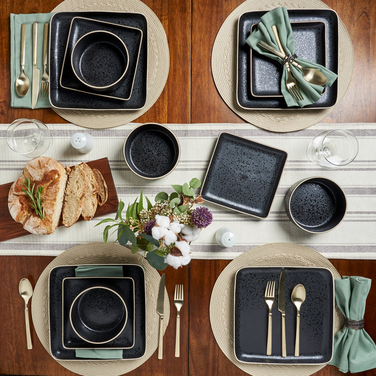 Tabletops Unlimited TTU Gallery 12-Pc Black Pad Print Dinnerware