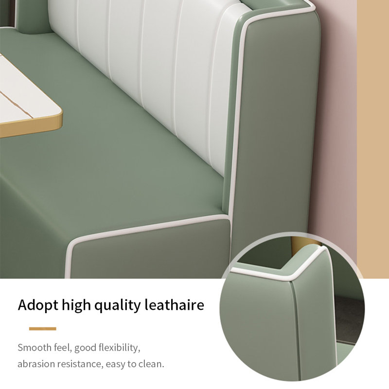 Restaurant Cafe Snack Bar Dessert Shop Bench Leathaire Upholstered Bench, White/Green