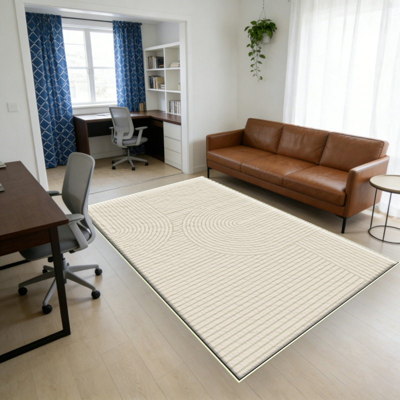 Minimalist Curve Geometric Indoor Area Rug, Modern, Contemporary, Coastal, Bohemian, Bedroom, Kitchen, Living Room, Non Shedding, Ivory/Cream