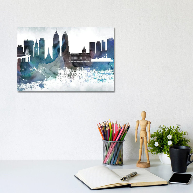 Mumbai Bluish Skyline by WallDecorAddict - Wrapped Canvas Painting, 20.32cm H x 30.48cm W