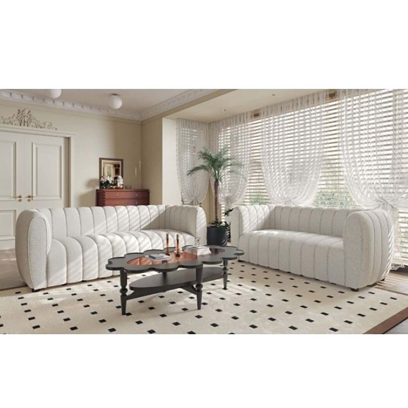 Canapé rembourré Javette, Bouclé blanc cassé, H 31,5 po x l 63 po x P 34,5 po