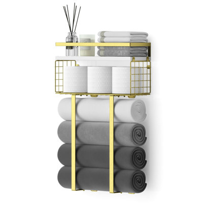 Wall Mount Metal Towel Rack with Basket