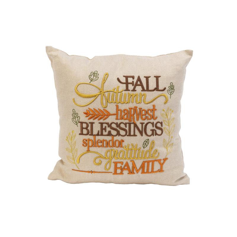 16 in. Embroidered Harvest Season Throw Pillow