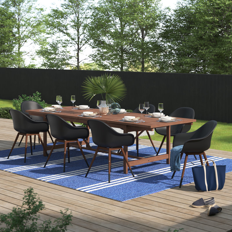 Alyisa 8 - Person Patio Dining Set with Extendable Rectangular Table, Black