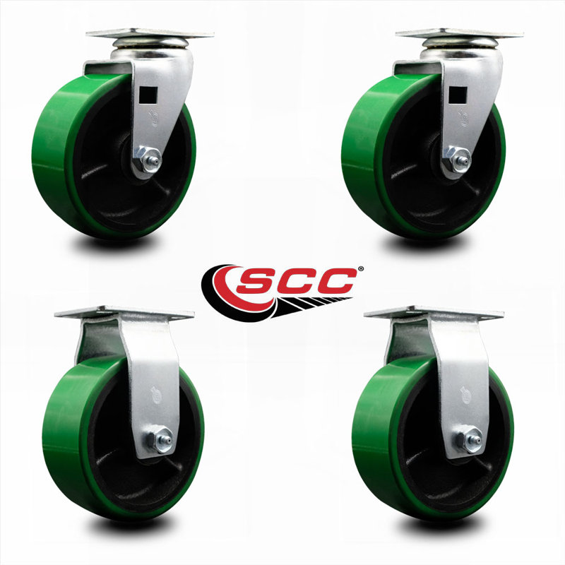 4 Piece Poly on Cast Iron Caster Set, Green