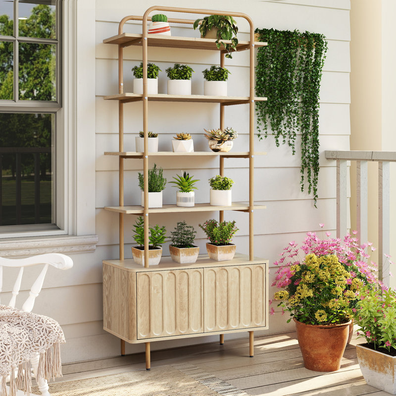 70.86" Modern Bookcase, 5-Tier Book Shelf With Arched Design Storage Cabinet  For Living Room, Bedroom, Natural