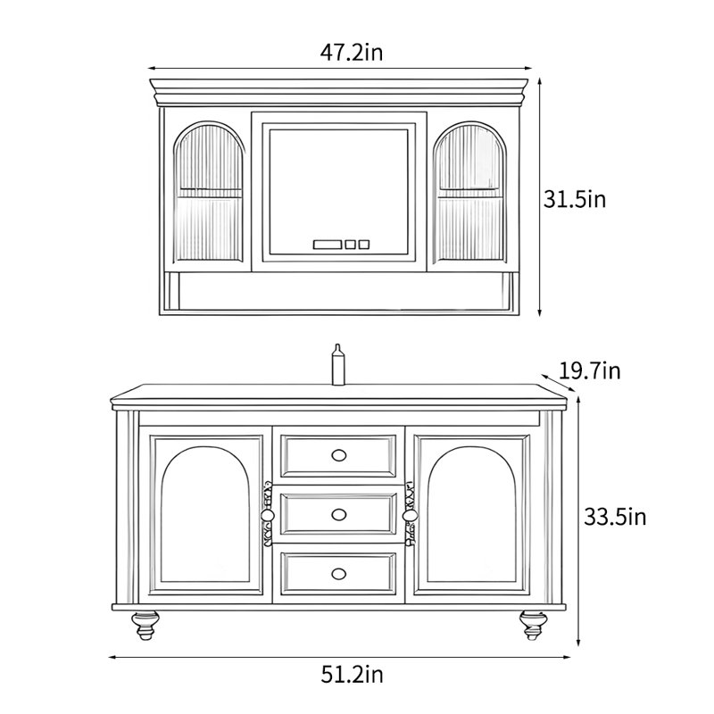 Meuble-lavabo simple français rétro, Noir, L 51,2 po