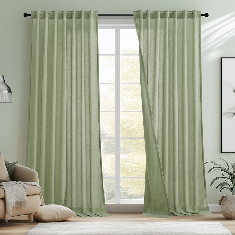  Draycott Semi Sheer Back Tab Curtain Panel Pair, 52" W x 84" L, Sage Green