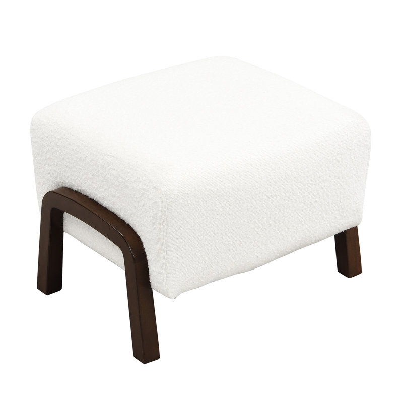 Repose-pieds blanc capitonné avec pieds en bois Boucle | Idée de cadeau