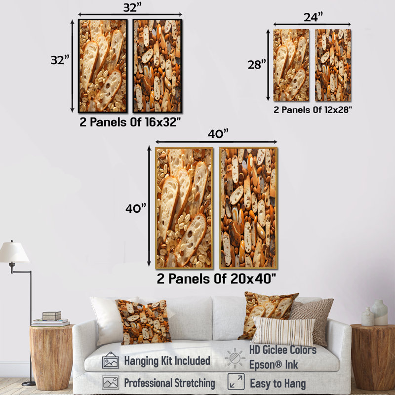 Freshly Bake Biscotti Boulevard - Desserts, ensemble d'art mural sur toile, 2 pièces, H 32 po x l 33 po, Encadrement brun