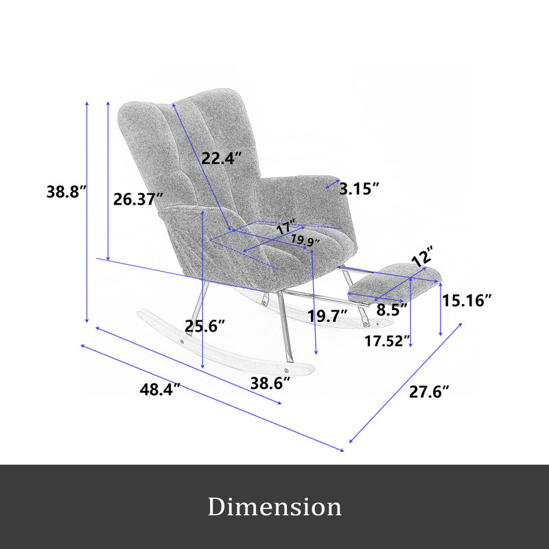 Chaise berçante en tissu avec repose-pieds Teddy, Ivoire ivoire