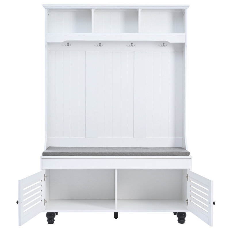 Banc de hall d'entrée U-Can 5-en-1 avec portes à volets, Blanc