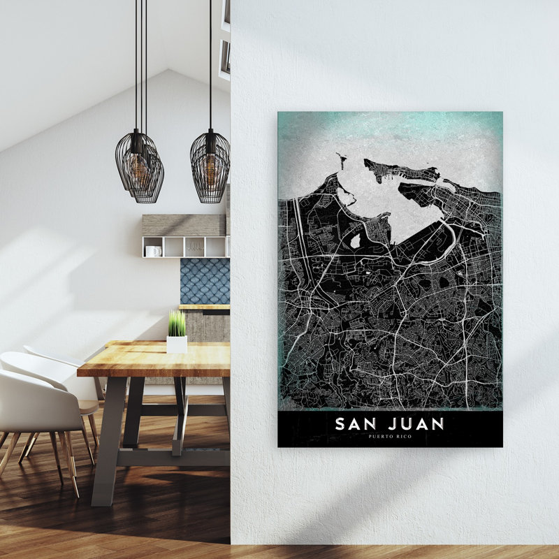 San Juan Puerto Rico Map Retro Vintage City Architecture Wall Art Print 1 Piece Wrapped Canvas Wall Art