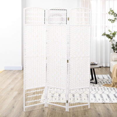 3 Panel Folding Room Divider, 5.6' Privacy Screen, White Wave Fiber Partition For Home, Office, Stylish & Space Saving Elegant Lightweight