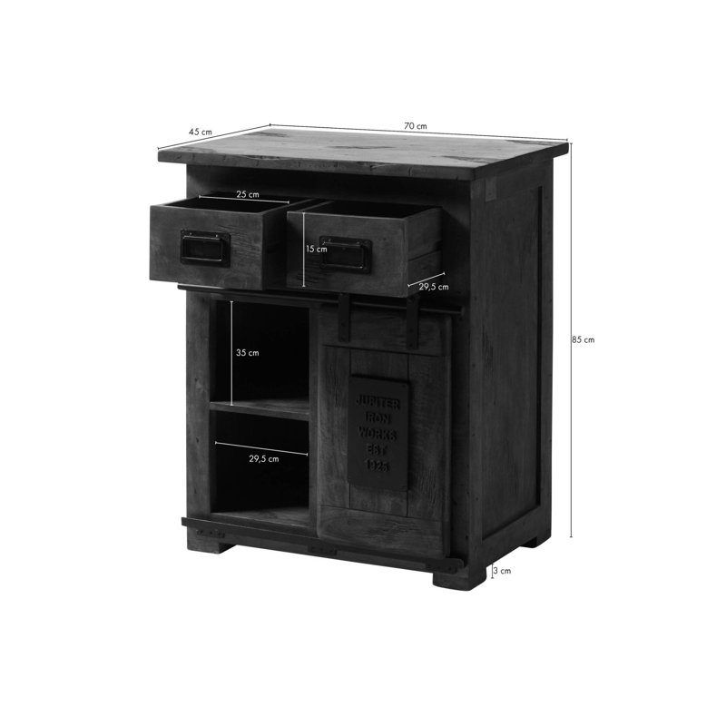 Railway Solid Wood 70cm W 5 - Drawer Chest of Drawers, Grey
