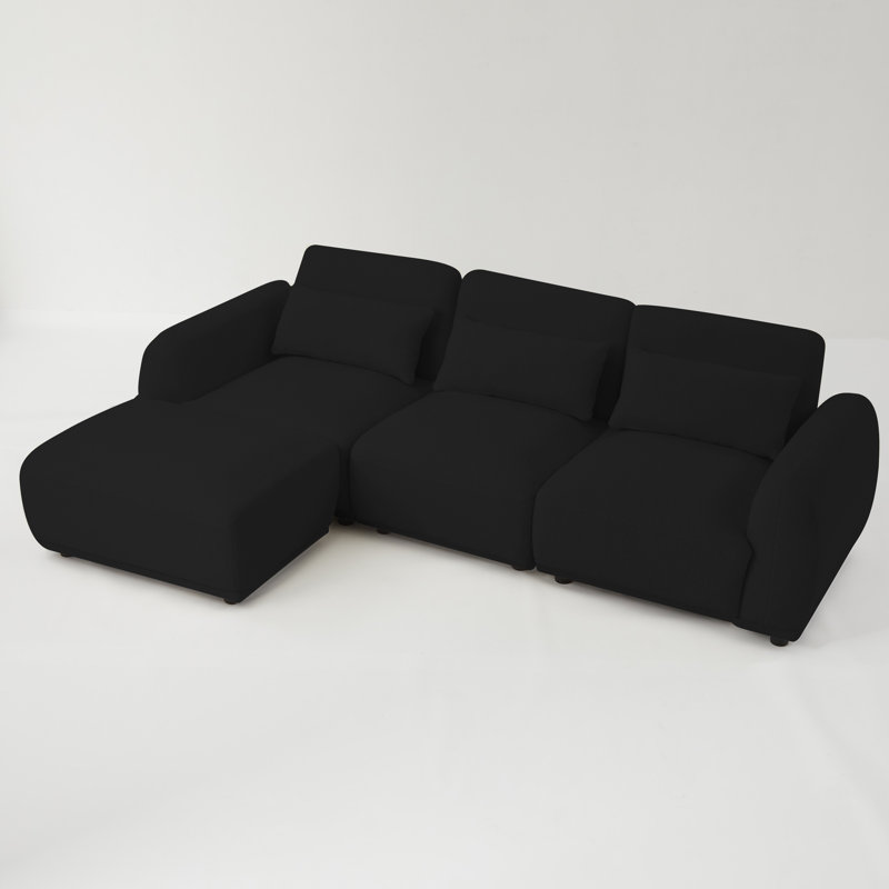 Modular Teddy Velvet Sectional Sofa – Cozy, Flexible 3 Seaters And Ottoman For Any Space, Black Teddy