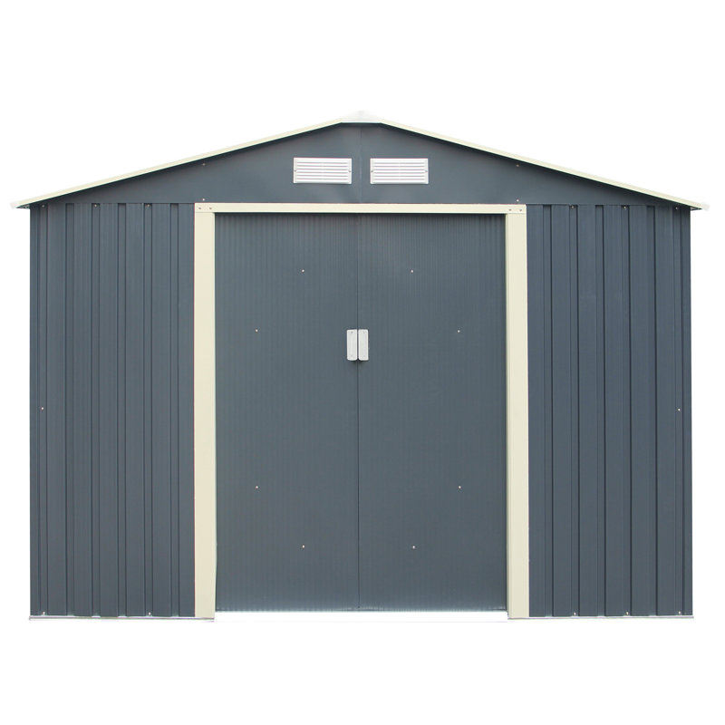 Rowlinson Trentvale 8x6 Metal Apex Shed with Foundation Kit, Dark Grey
