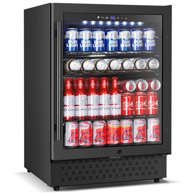 Réfrigérateur à boissons de 24 pouces, réfrigérateur à boissons sous comptoir / autoportant, refroidisseur de boissons de 190 canettes avec porte en verre, porte réversible, faible bruit, refroidissement rapide - pour la bière, les boissons gazeuses, etc., noir