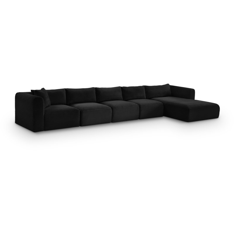 Canapé modulaire en L Carmean Performance, Tissu velours côtelé texturé noir, 3 sans accoudoirs, 1 méridienne, 1 coin